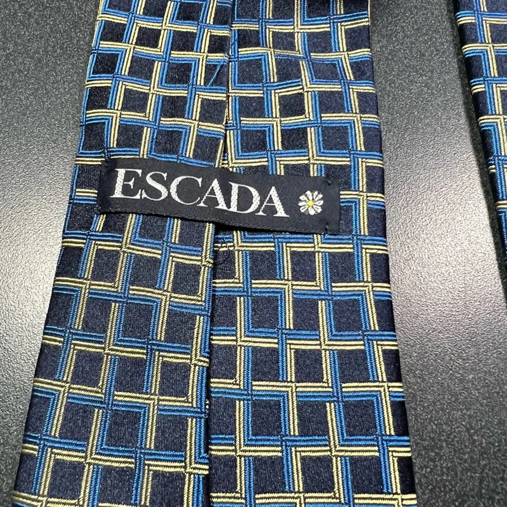 Escada Mens Tie Necktie Multicolor Windowpane 100% Silk Tied Woven Italy 57.5
